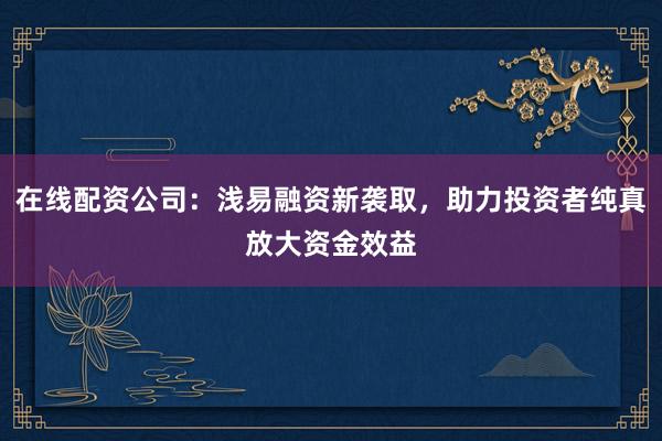 在线配资公司：浅易融资新袭取，助力投资者纯真放大资金效益