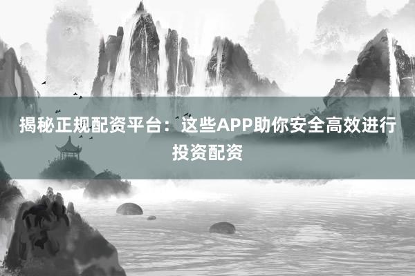 揭秘正规配资平台：这些APP助你安全高效进行投资配资