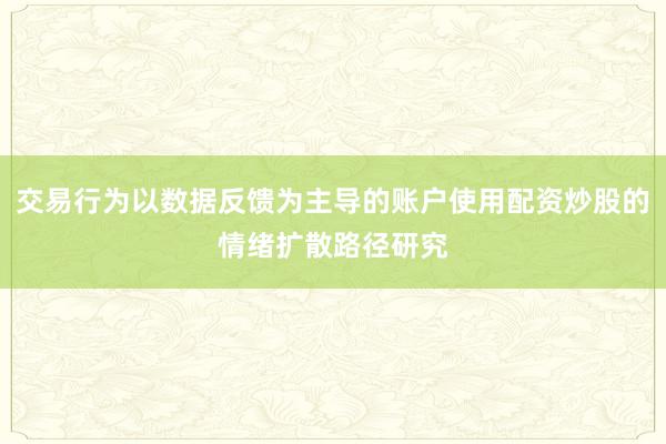 交易行为以数据反馈为主导的账户使用配资炒股的情绪扩散路径研究